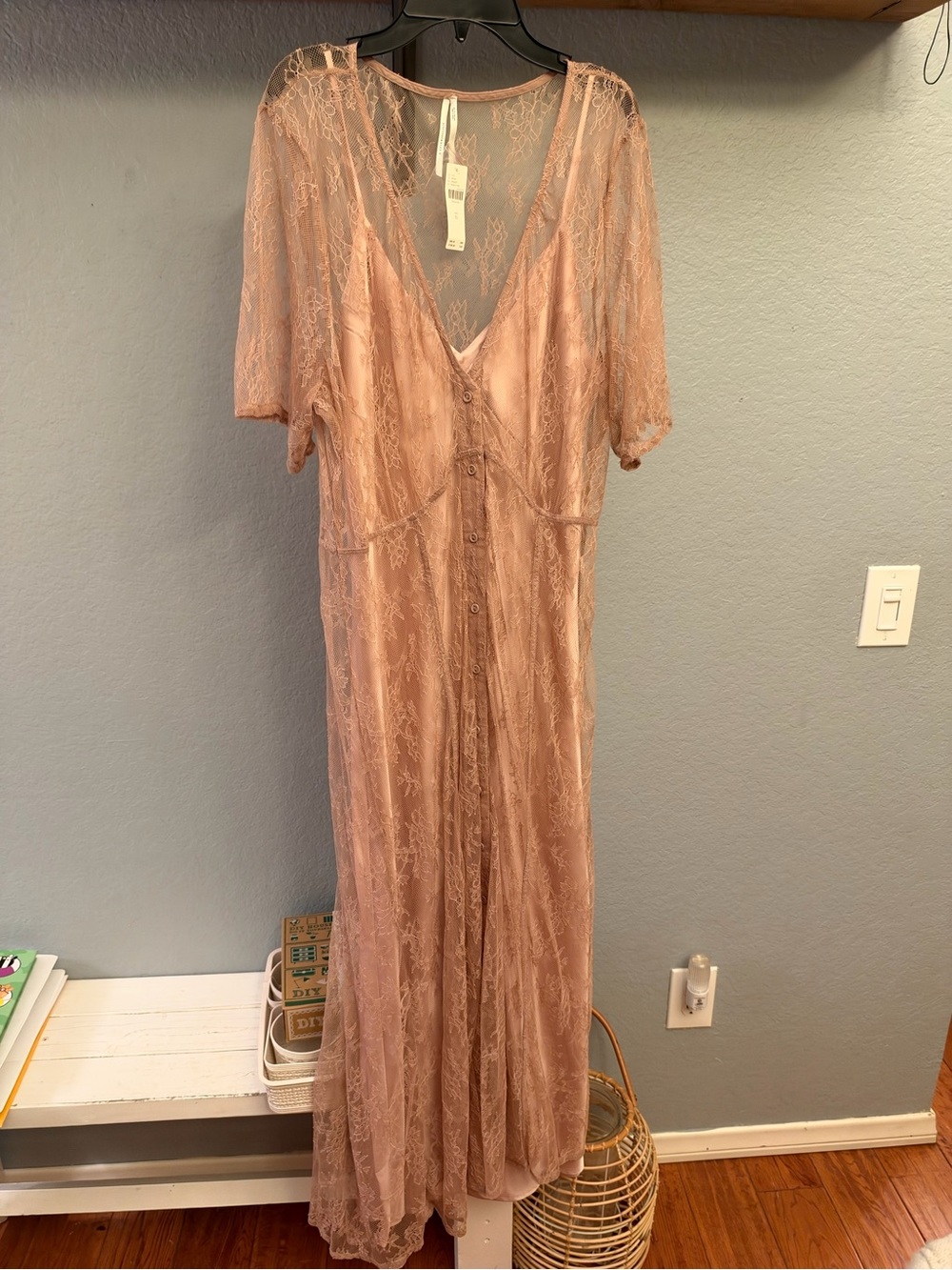 Anthropologie Lace Button-Front Maxi Dress - Blush